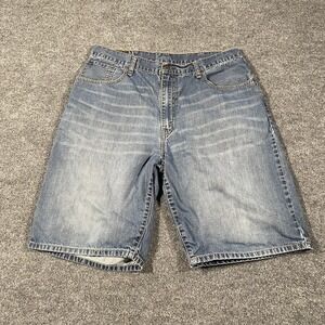 Vintage Y2K Levis 569 Baggy Jean Shorts Mens Size 38 Faded Whiskered Wide Leg